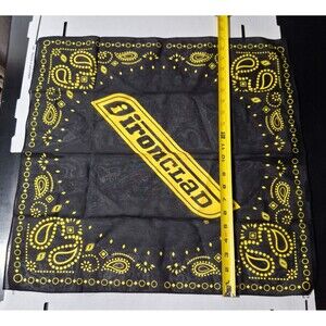 Rare Ironclad Bandana 21 Inch Black Yellow Paisley Border w Center Logo